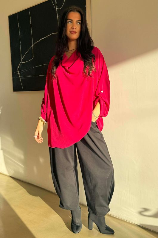 Suki Drape Cowl Blouse Hot Pink /11=